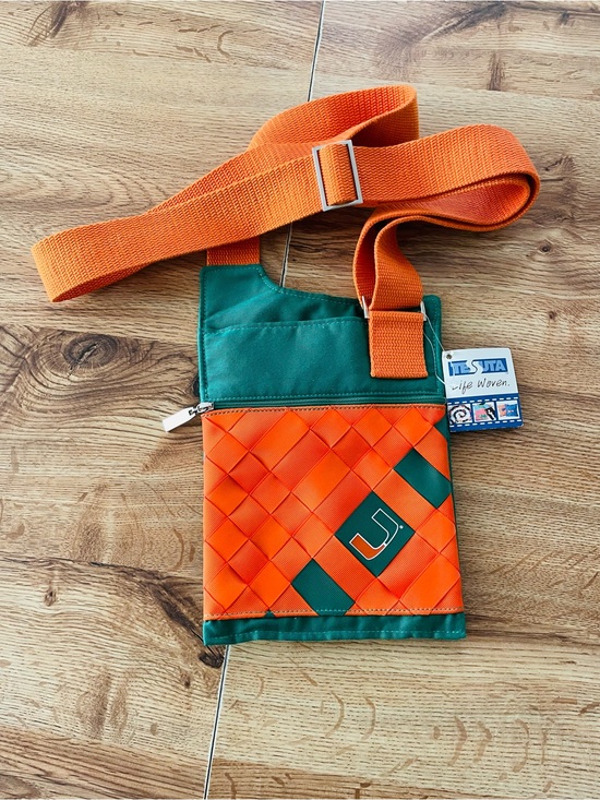 Life woven Tessuta Handbags - Orange and Green Woven Mini Crossbody Bag with Adjustable Strap